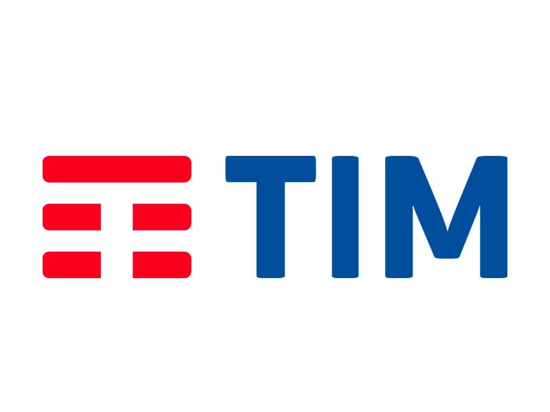 Logo TIM, con simbolo rosso e scritta blu su sfondo bianco.