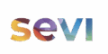 sevi" scritto con colori vivaci che richiamano il tramonto e il cielo azzurro.